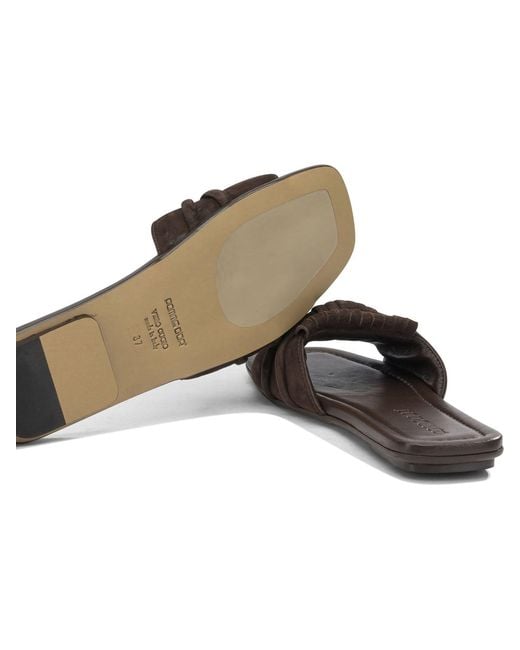 Pomme D'or Black Slide In Pelle Scamosciata Sandals Brown