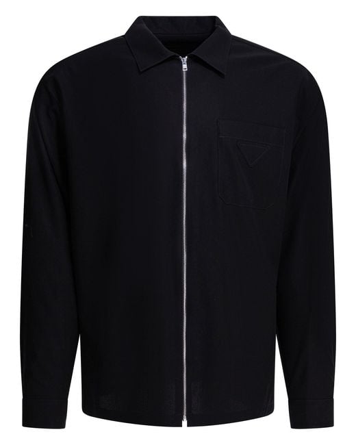 Prada Blue Zippered Casual Shirt for men