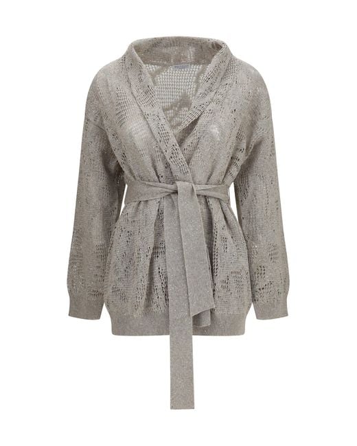 Brunello Cucinelli Gray Cardigan, Cotton And Linen