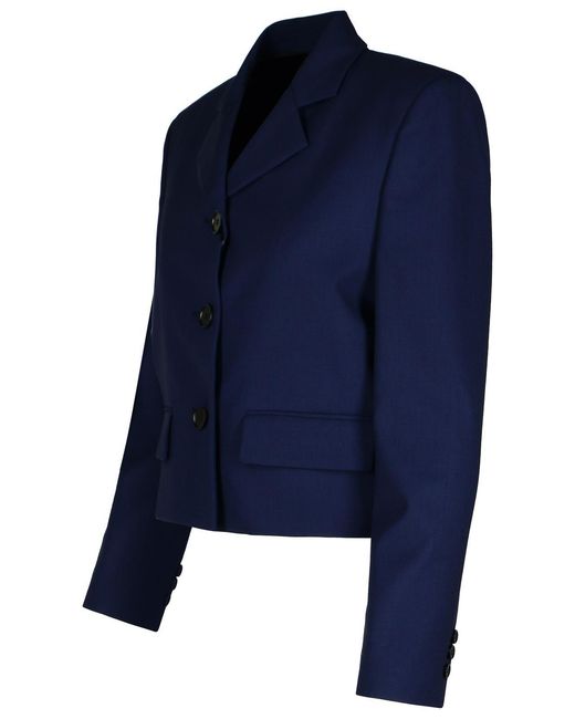 MSGM Blue Virgin Wool Crop Blazer