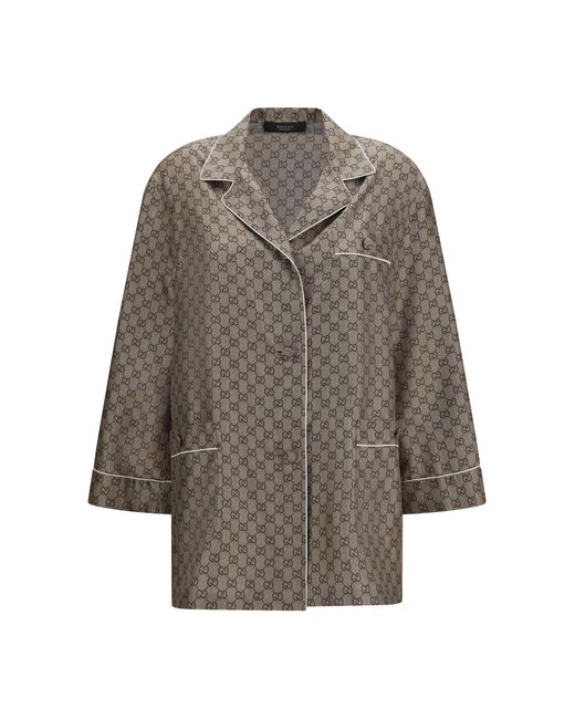 Gucci Gray Printed Silk Twill Shirt