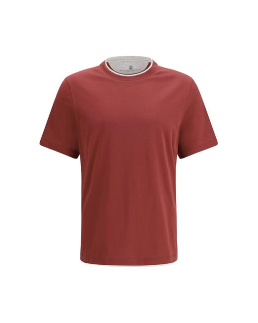 Brunello Cucinelli Red Cotton T-Shirt for men