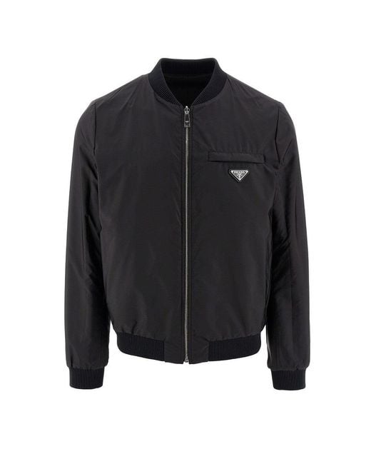 Prada Black Re-Nylon And Leather Reversible Bomber for men