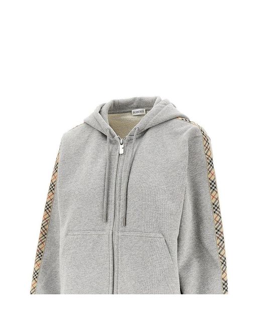 Burberry Gray Full-Zip Hoodie With Check Details