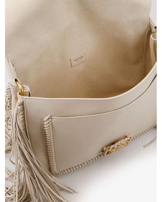 Burberry Natural Rider Leather Handbag With Metal Equestrian Knit Logo