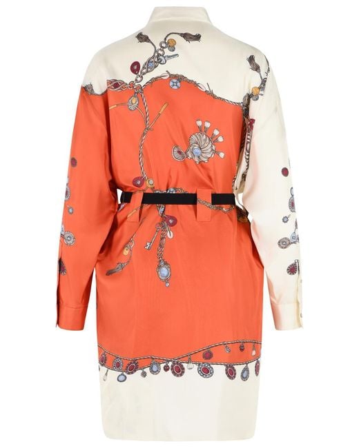 Versace Orange And Ivory Silk Mini Dress