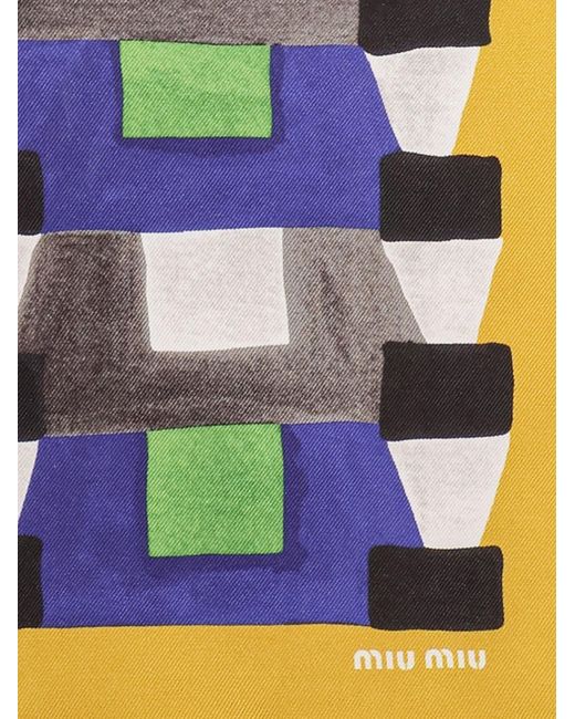 Miu Miu White Multicolored Silk Scarf