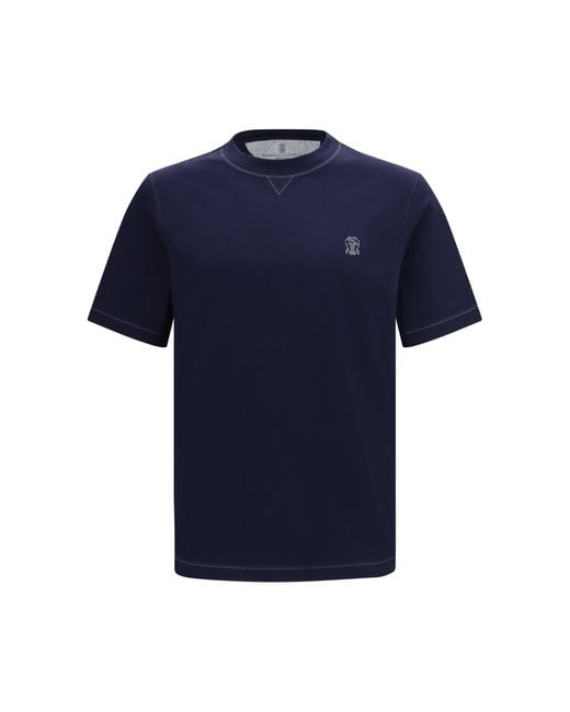 Brunello Cucinelli Blue Cotton T-Shirt for men