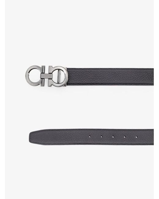 Ferragamo White Reversible Hammered Leather Belt for men
