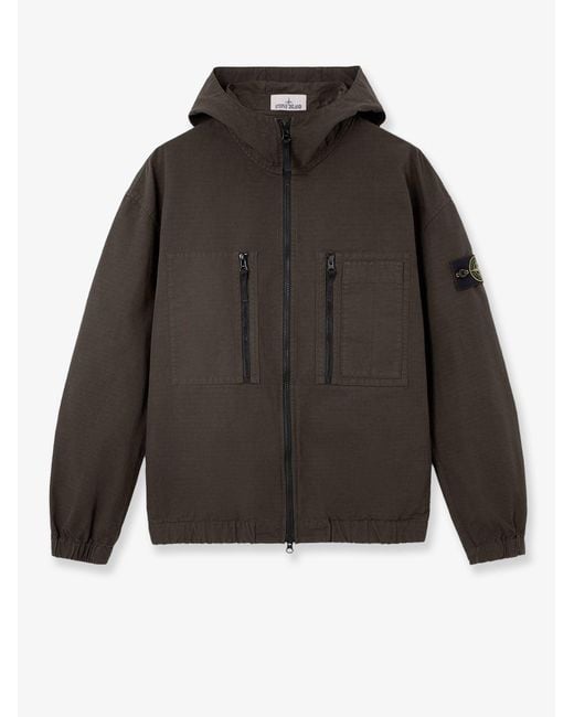Stone Island Gray Hooded Organic Cotton Jacket for men