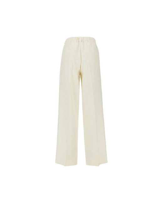 Moncler Natural Wool Gabardine Pants With Drawstring