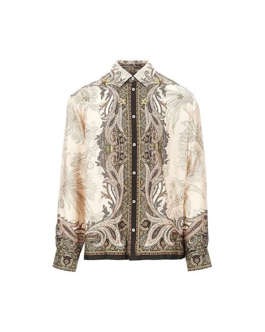 Etro Natural Printed Silk Shirt for men
