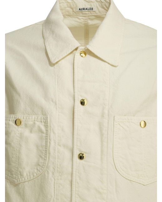 Auralee White Wool And Linen Overshirt Jacket Off for men