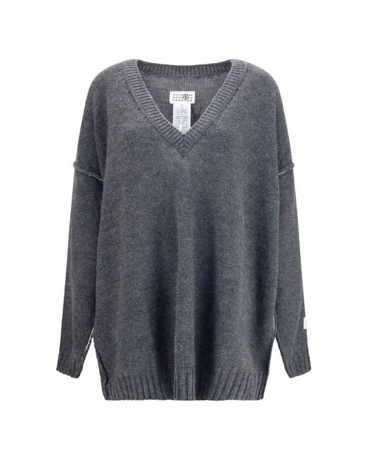 MM6 by Maison Margiela Gray Oversized V-Neck Sweater Melange