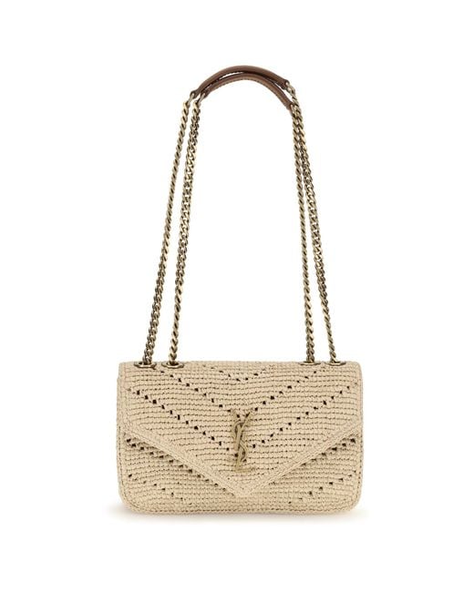 Saint Laurent White Small Raffia Loulou Shoulder Bag