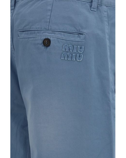 Miu Miu Blue Garment-Dyed Wide-Leg Pants