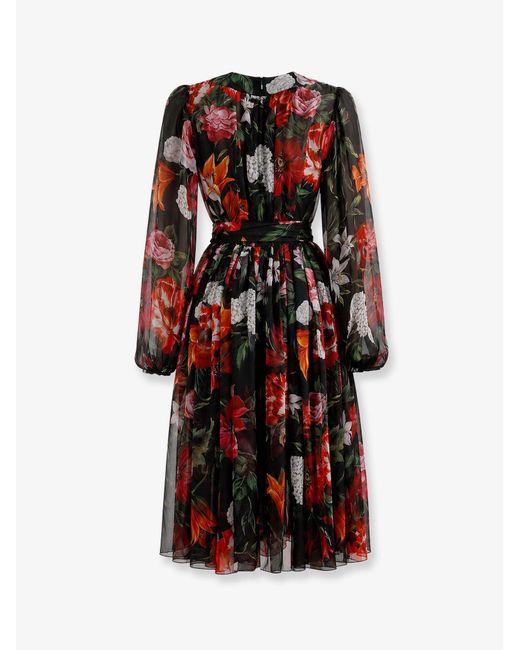 Dolce & Gabbana Red Dolce & Gabbana Chiffon Dress With Floral Print