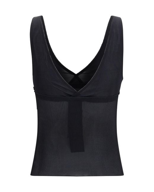 Saint Laurent Black Ribbed Silk Jersey Lace-Trim Tank Top