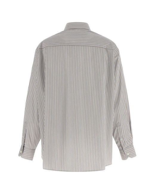 Prada Gray Cotton Striped Shirt for men