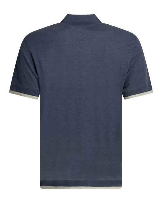 Brunello Cucinelli Blue "Faux Layering" Polo Shirt With Buttons for men