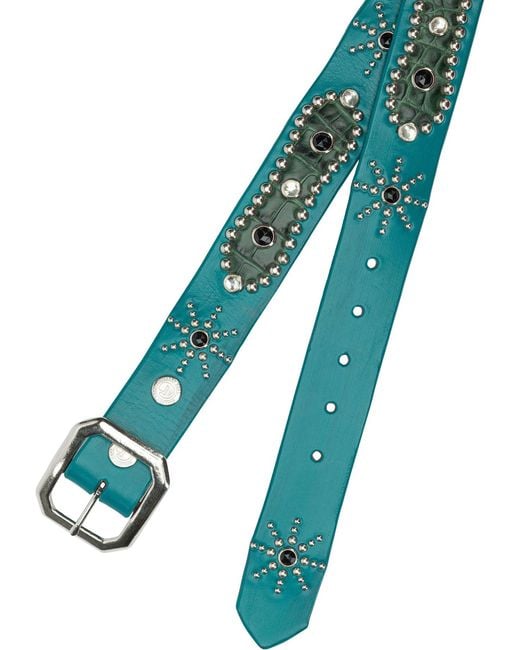 GALLERY DEPT. Green Leather Belt With Decorations for men