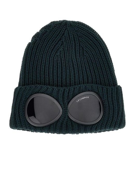C P Company Green Wool Beanie Hat With Lenses for men