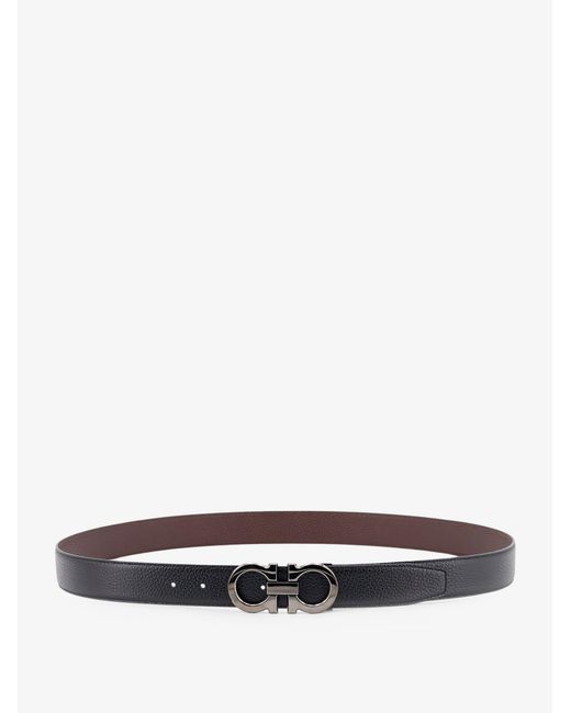 Ferragamo White Reversible Hammered Leather Belt for men