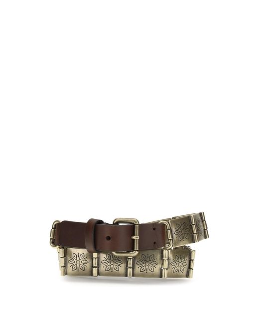 Etro Brown Engraved Metal And Leather Belt