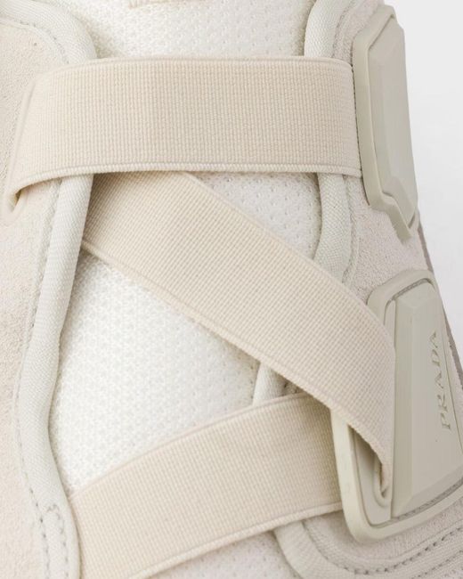 Prada White Speedrock Leather And Mesh Sneakers for men