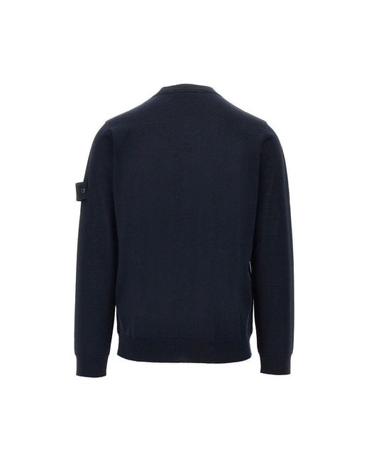 Stone Island Blue Ghost Virgin Wool Crewneck Sweater for men