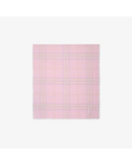 Burberry Pink Wide Wool Scarf With Check Pattern