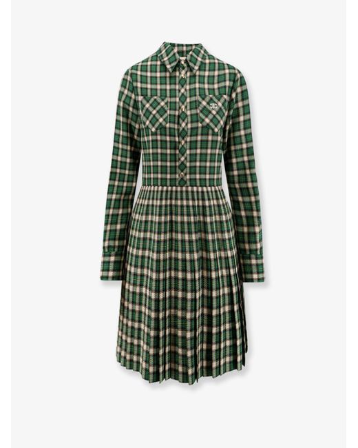Céline Green Tartan Wool Mini Dress