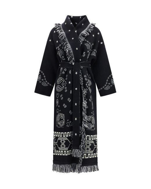 Alanui Black Bandana Jacquard Coat/Multi