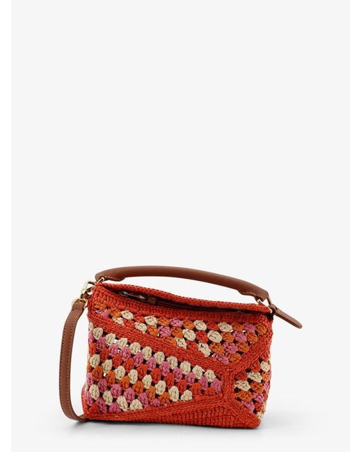 Loewe Red Paula's Ibiza Puzzle Edge Crochet Handbag