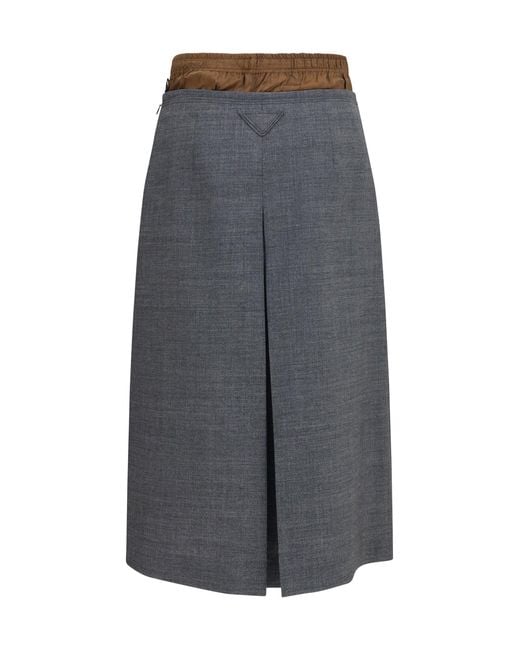 Prada Gray Midi Skirt With Topstitching