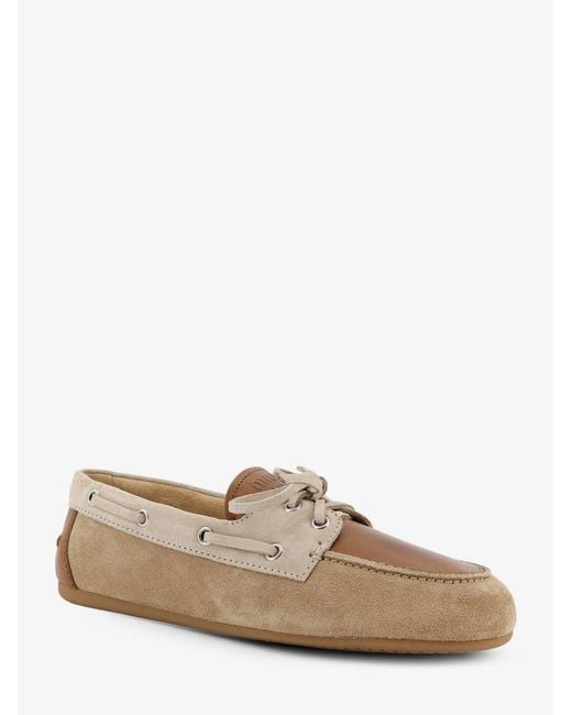 Miu Miu Natural Suede Loafer With Leather Inserts
