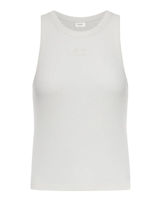 Céline White Silk Cotton Tank Top