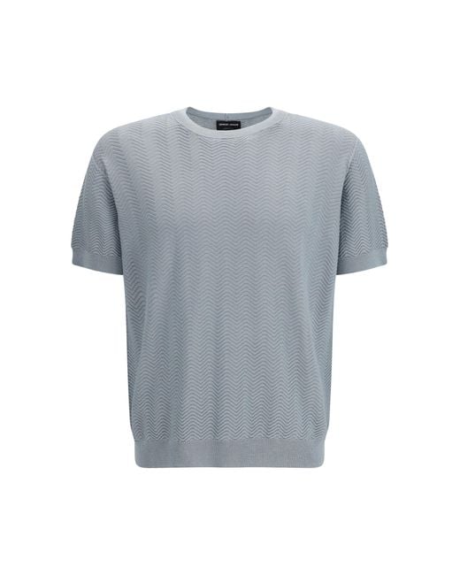 Giorgio Armani Gray Short-Sleeved Cotton And Silk Sweater for men