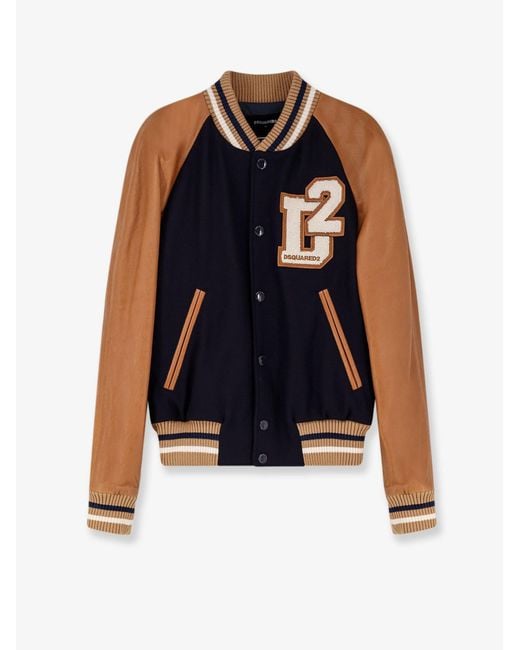 DSquared² Blue D2 Varsity Wool And Leather Bomber for men