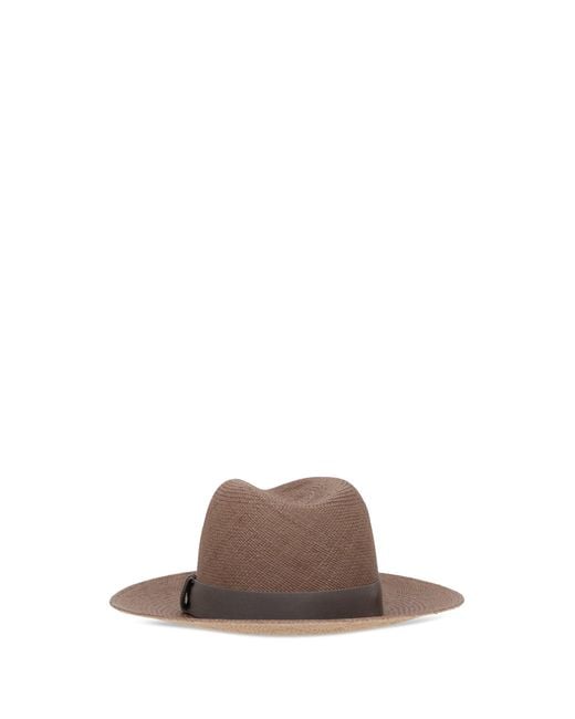 Brunello Cucinelli Brown Straw Fedora Hat