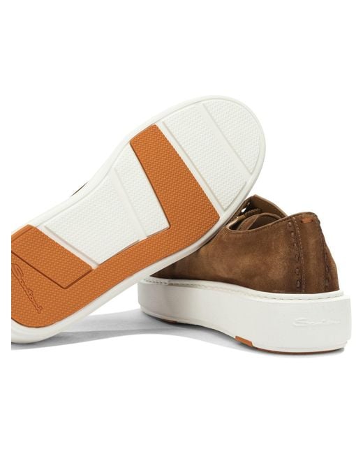 Santoni Brown Calf Leather Sneakers Slip-On