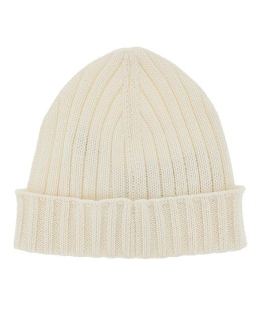 C P Company Natural Knitted Beanie Hat for men