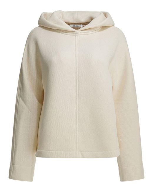 Max Mara Pure Natural Hooded Sweatshirt With Tone-on-tone Logo Sweatshirts White