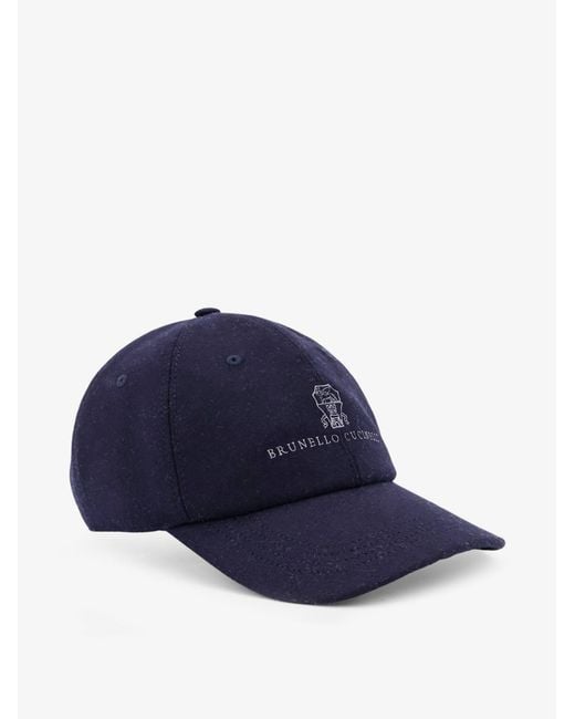 Brunello Cucinelli Blue Virgin Wool Baseball Hat for men