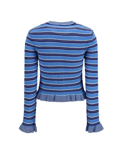 Ganni Blue Striped Cotton Cardigan