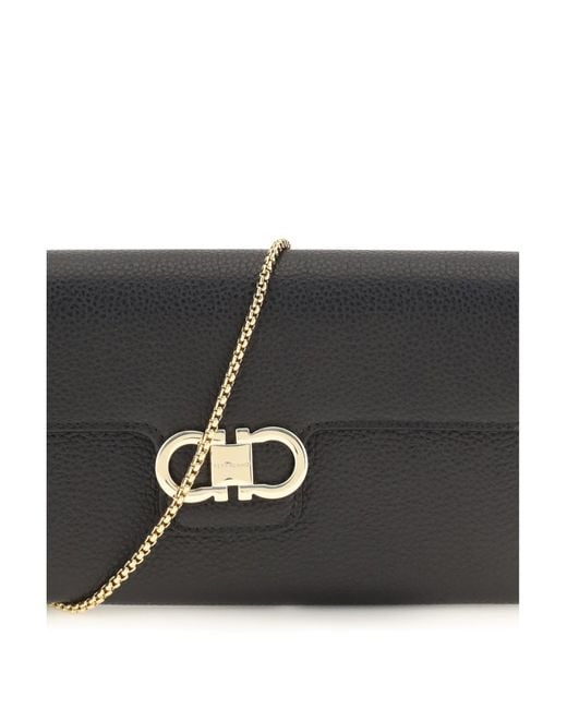 Ferragamo Gray Gancini Wallet With Shoulder Strap