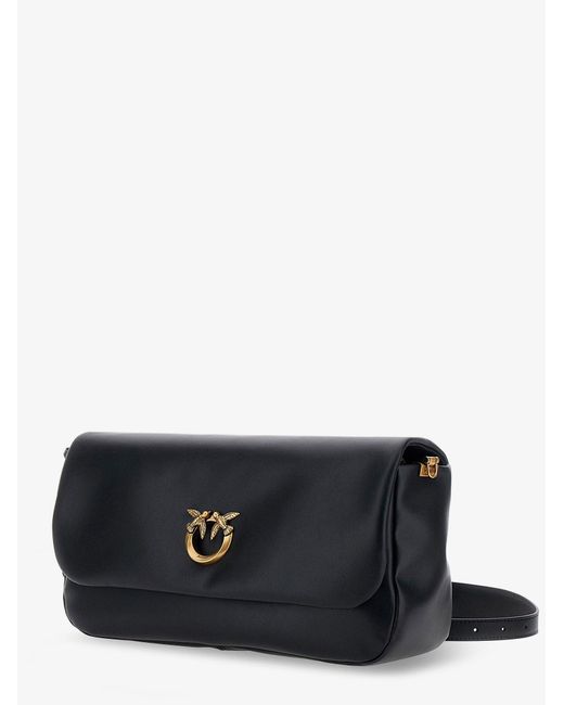Pinko Black Soft Horizontal Leather Crossbody Bag