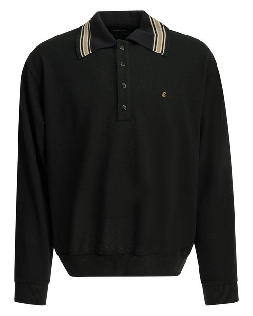 Kapital Black Polo Shirt With Buttons And Logo for men