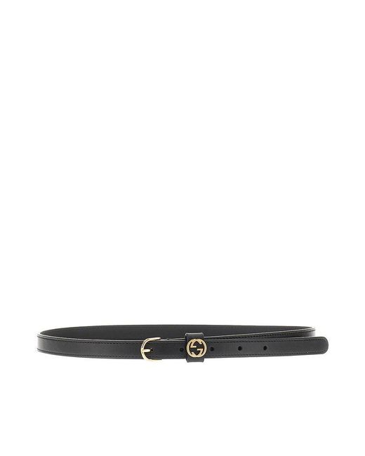 Gucci Black Leather Belt With Gg Interlock