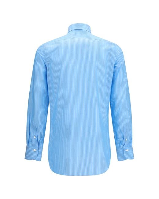 Finamore 1925 Blue Regular Striped Shirt Solid Kaki for men